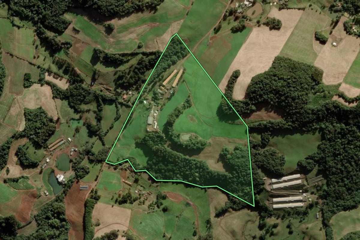 Imagem de satélite do imóvel rural em Videira (SC), com o contorno declarado no CAR desenhado por cima.