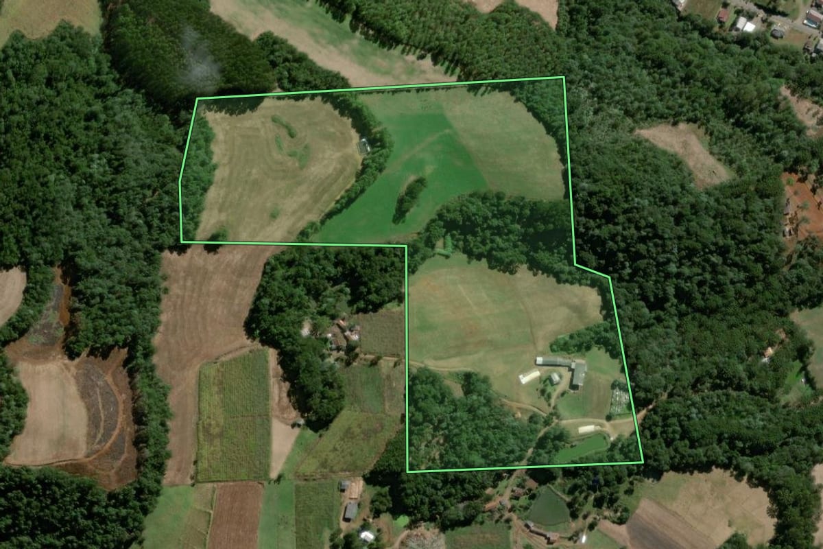 Imagem de satélite do imóvel rural em Videira (SC), com o contorno declarado no CAR desenhado por cima.