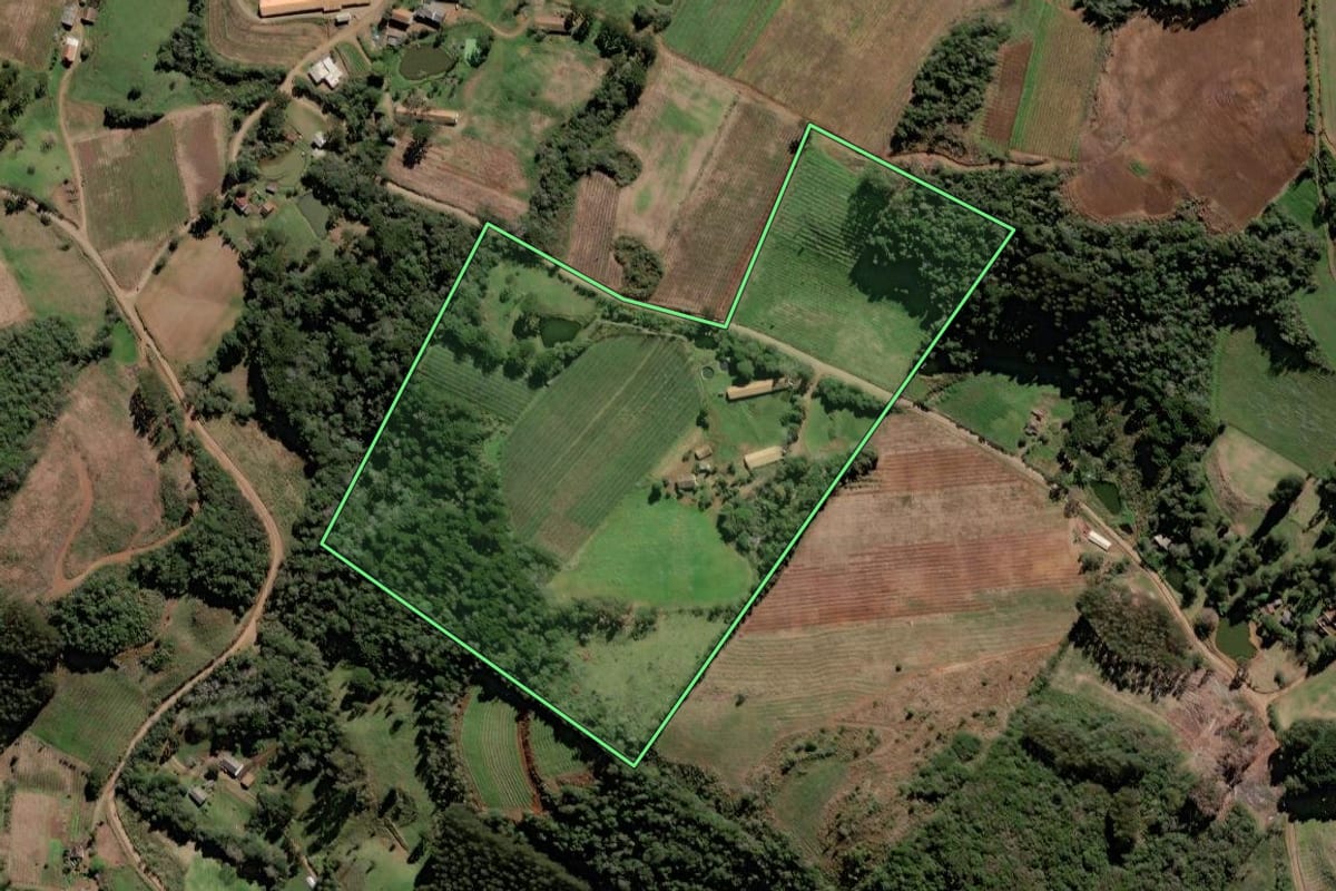 Imagem de satélite do imóvel rural em Videira (SC), com o contorno declarado no CAR desenhado por cima.