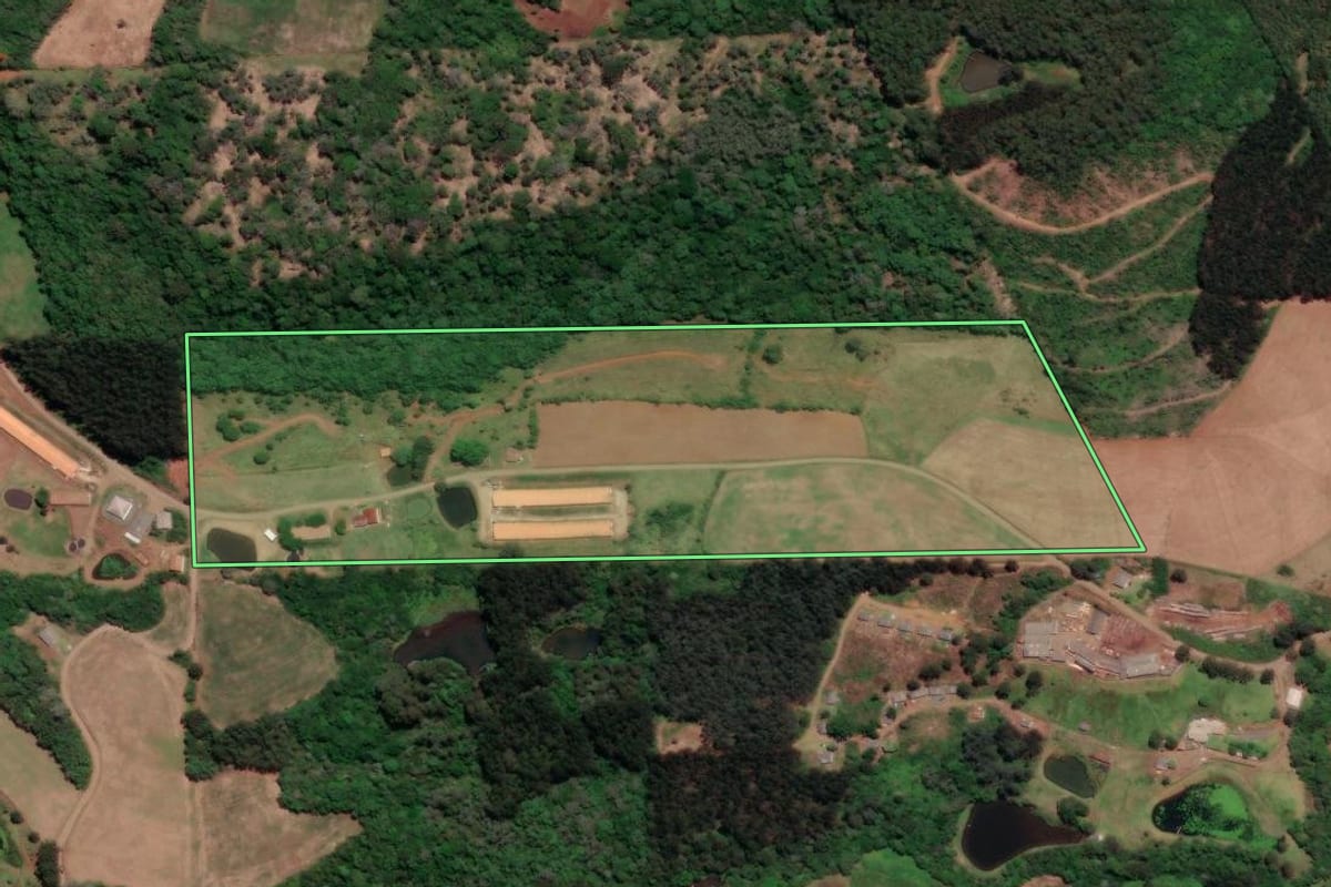 Imagem de satélite do imóvel rural em Videira (SC), com o contorno declarado no CAR desenhado por cima.