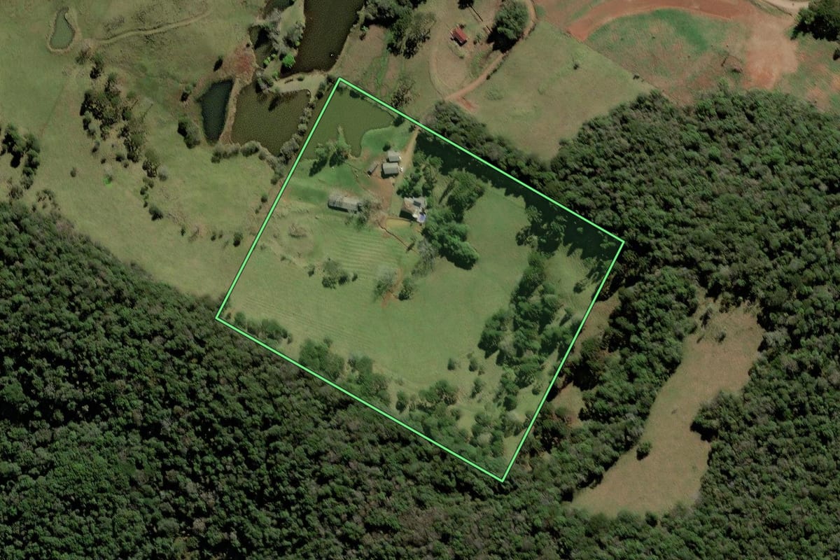 Imagem de satélite do imóvel rural em Videira (SC), com o contorno declarado no CAR desenhado por cima.