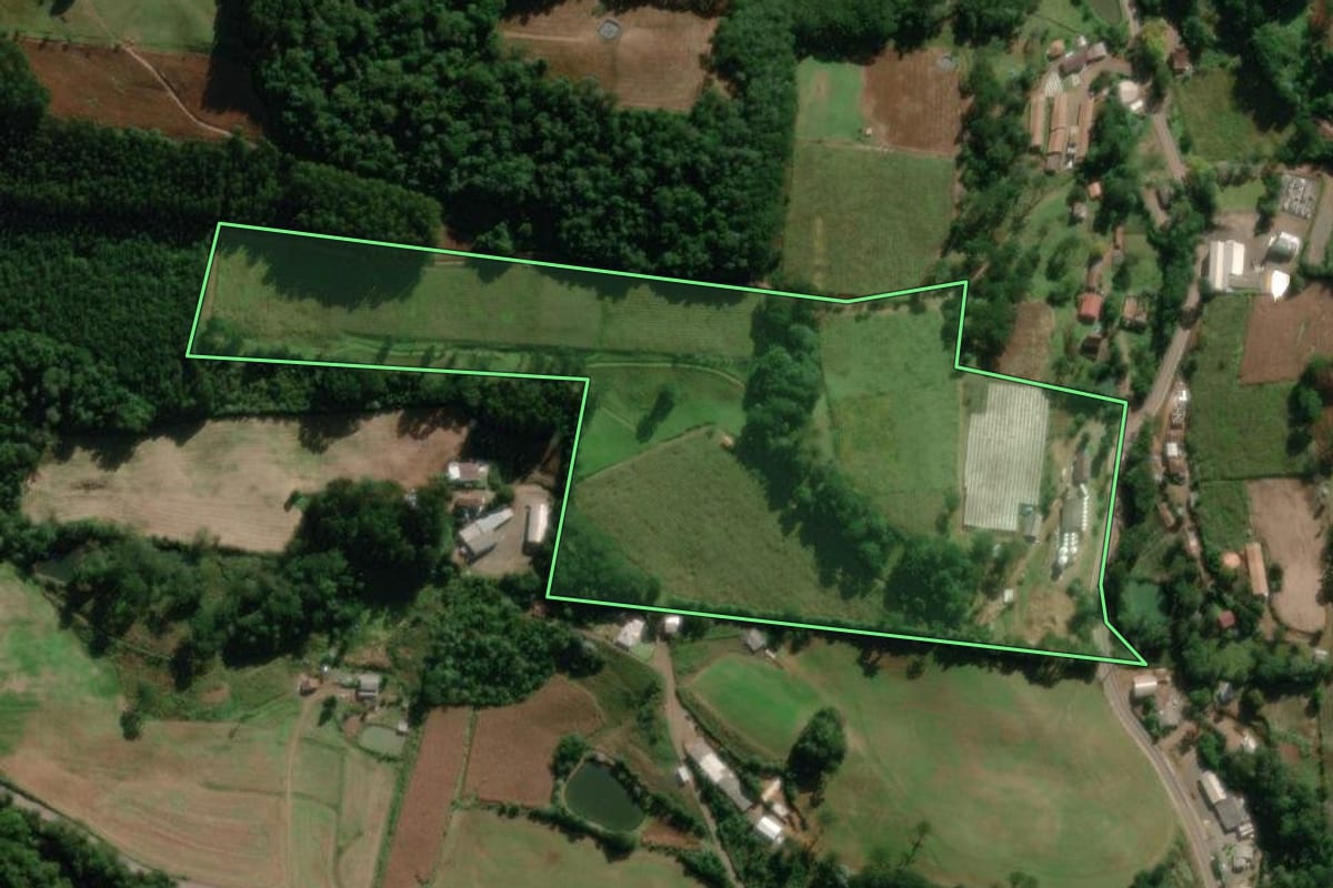 Imagem de satélite do imóvel rural em Videira (SC), com o contorno declarado no CAR desenhado por cima.