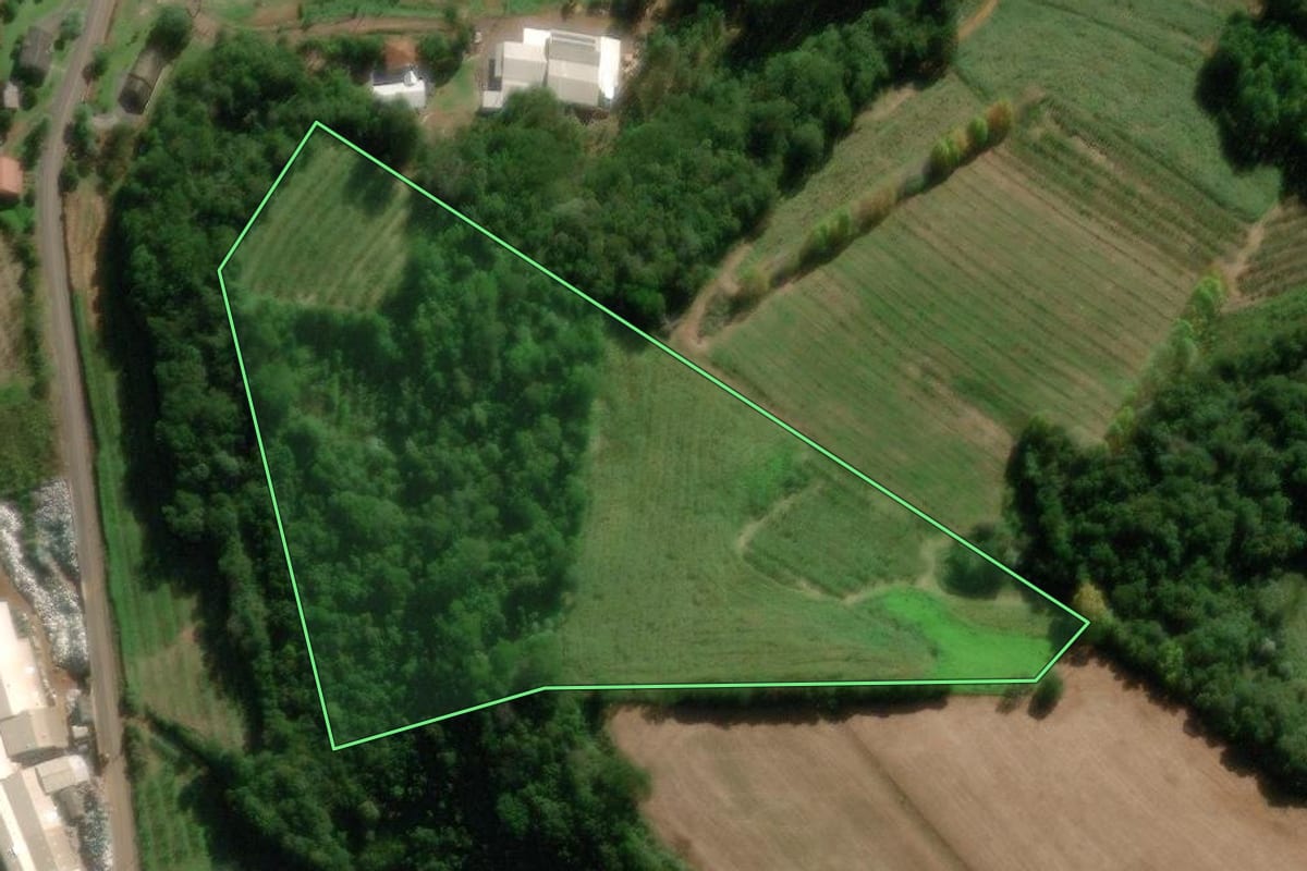 Imagem de satélite do imóvel rural em Videira (SC), com o contorno declarado no CAR desenhado por cima.