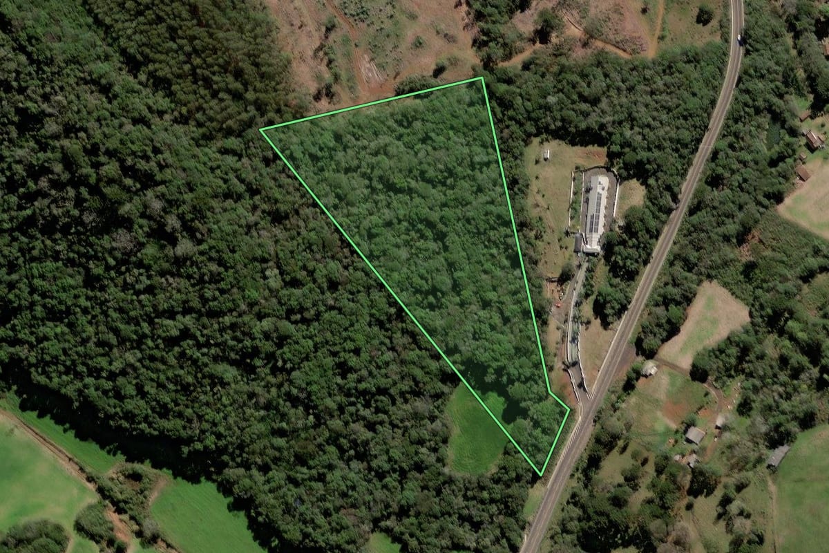 Imagem de satélite do imóvel rural em Videira (SC), com o contorno declarado no CAR desenhado por cima.
