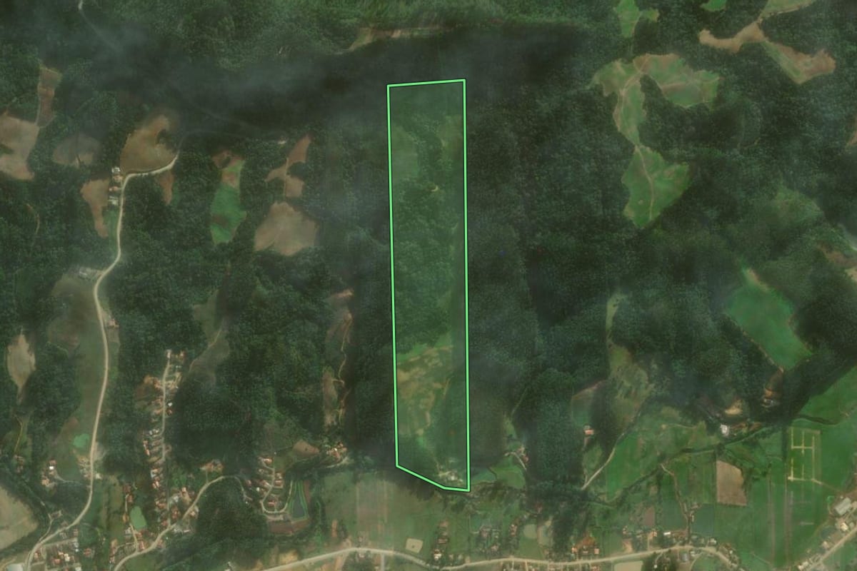 Imagem de satélite do imóvel rural em Vitor Meireles (SC), com o contorno declarado no CAR desenhado por cima.
