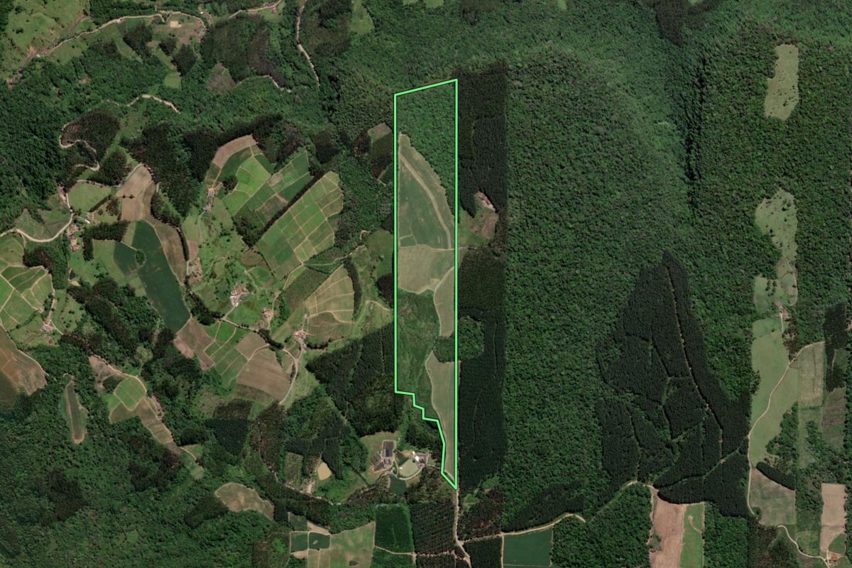 Imagem de satélite do imóvel rural em Vitor Meireles (SC), com o contorno declarado no CAR desenhado por cima.
