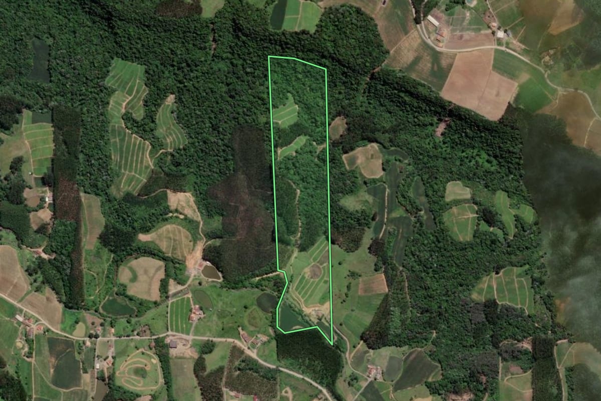 Imagem de satélite do imóvel rural em Vitor Meireles (SC), com o contorno declarado no CAR desenhado por cima.