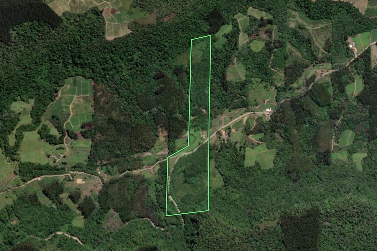 Imagem de satélite do imóvel rural em Vitor Meireles (SC), com o contorno declarado no CAR desenhado por cima.