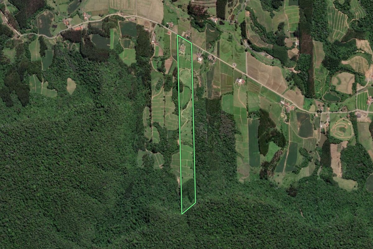 Imagem de satélite do imóvel rural em Vitor Meireles (SC), com o contorno declarado no CAR desenhado por cima.