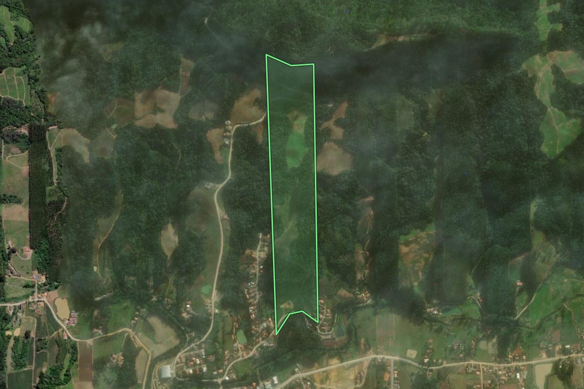Imagem de satélite do imóvel rural em Vitor Meireles (SC), com o contorno declarado no CAR desenhado por cima.