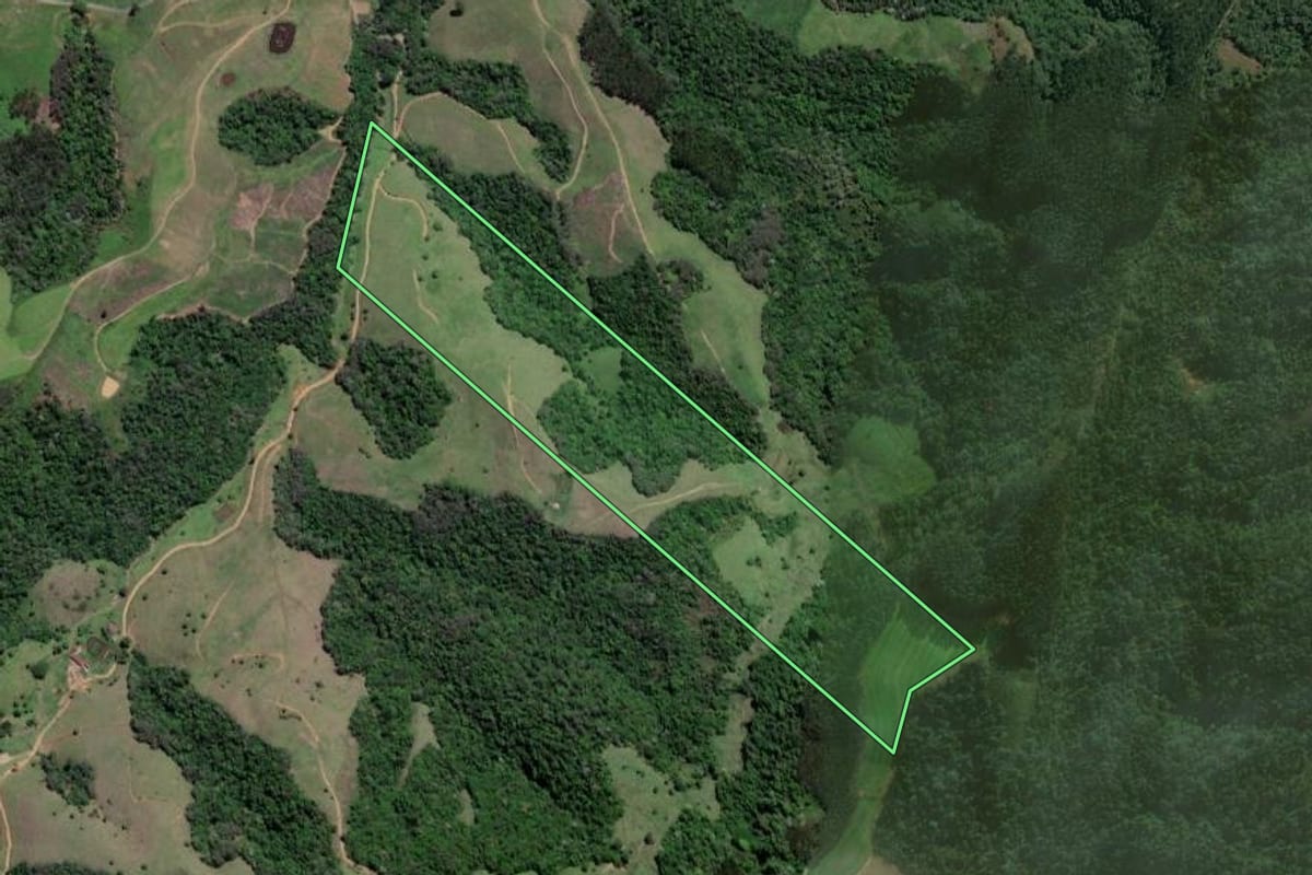 Imagem de satélite do imóvel rural em Vitor Meireles (SC), com o contorno declarado no CAR desenhado por cima.