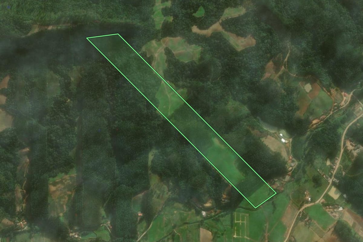 Imagem de satélite do imóvel rural em Vitor Meireles (SC), com o contorno declarado no CAR desenhado por cima.