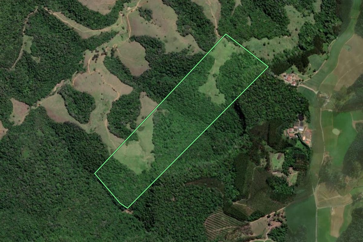 Imagem de satélite do imóvel rural em Vitor Meireles (SC), com o contorno declarado no CAR desenhado por cima.