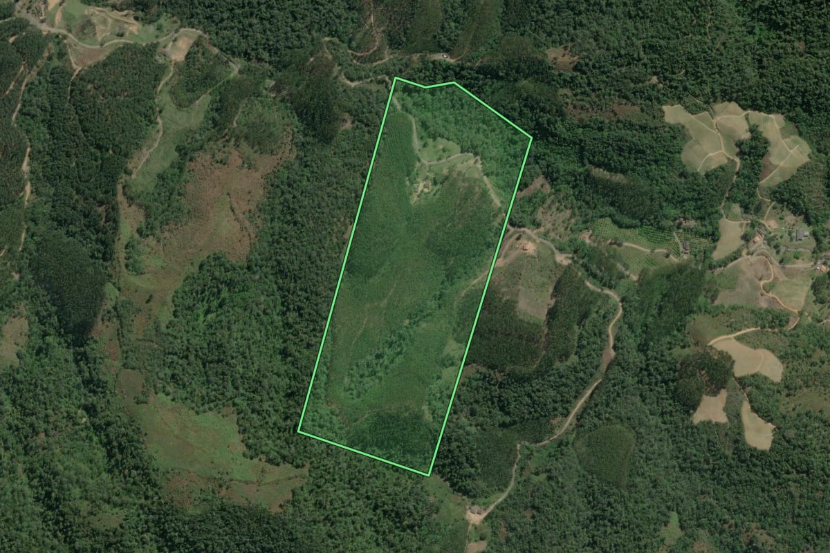 Imagem de satélite do imóvel rural em Vitor Meireles (SC), com o contorno declarado no CAR desenhado por cima.