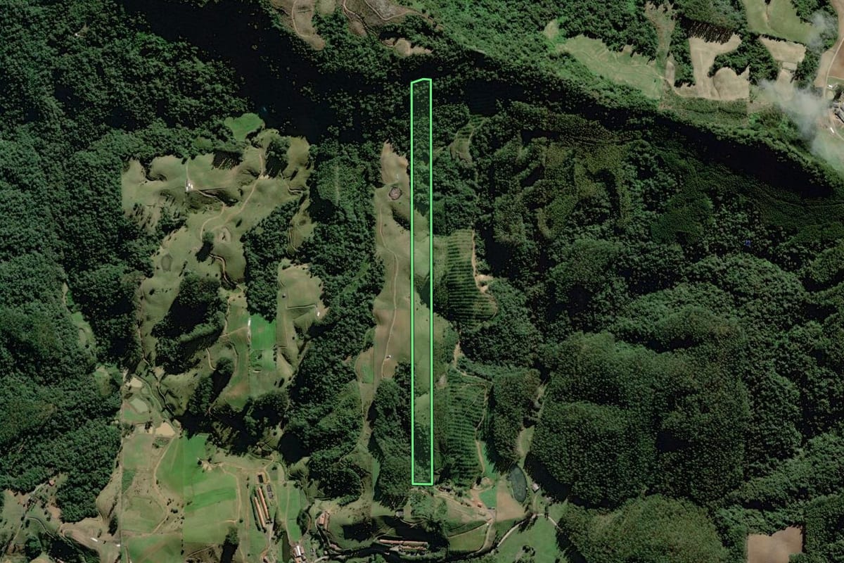 Imagem de satélite do imóvel rural em Witmarsum (SC), com o contorno declarado no CAR desenhado por cima.