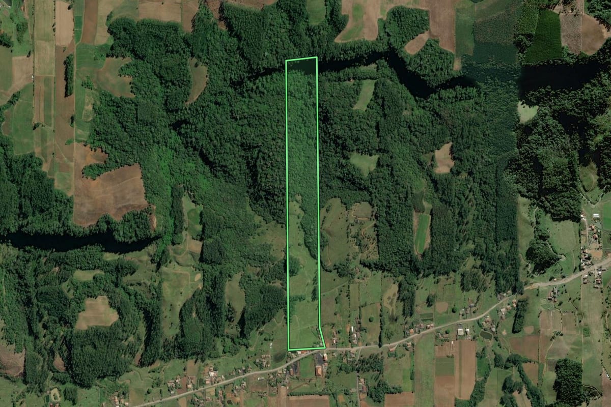 Imagem de satélite do imóvel rural em Witmarsum (SC), com o contorno declarado no CAR desenhado por cima.