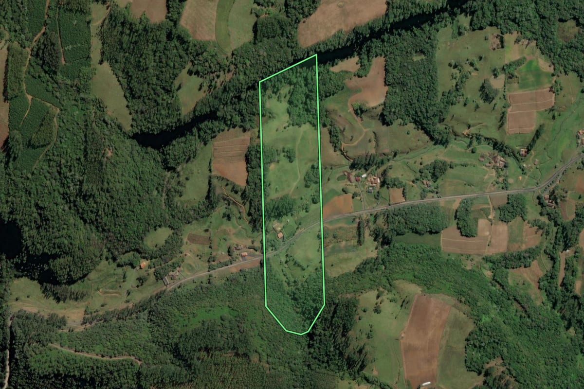 Imagem de satélite do imóvel rural em Witmarsum (SC), com o contorno declarado no CAR desenhado por cima.