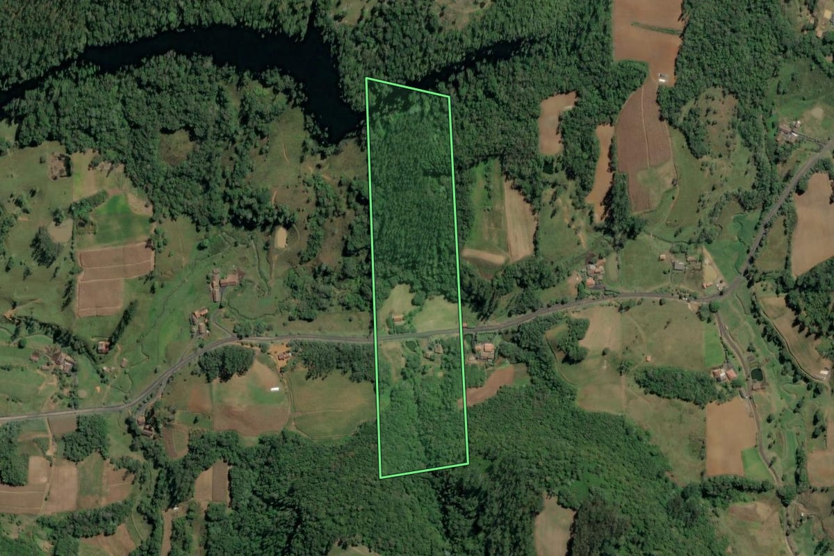 Imagem de satélite do imóvel rural em Witmarsum (SC), com o contorno declarado no CAR desenhado por cima.