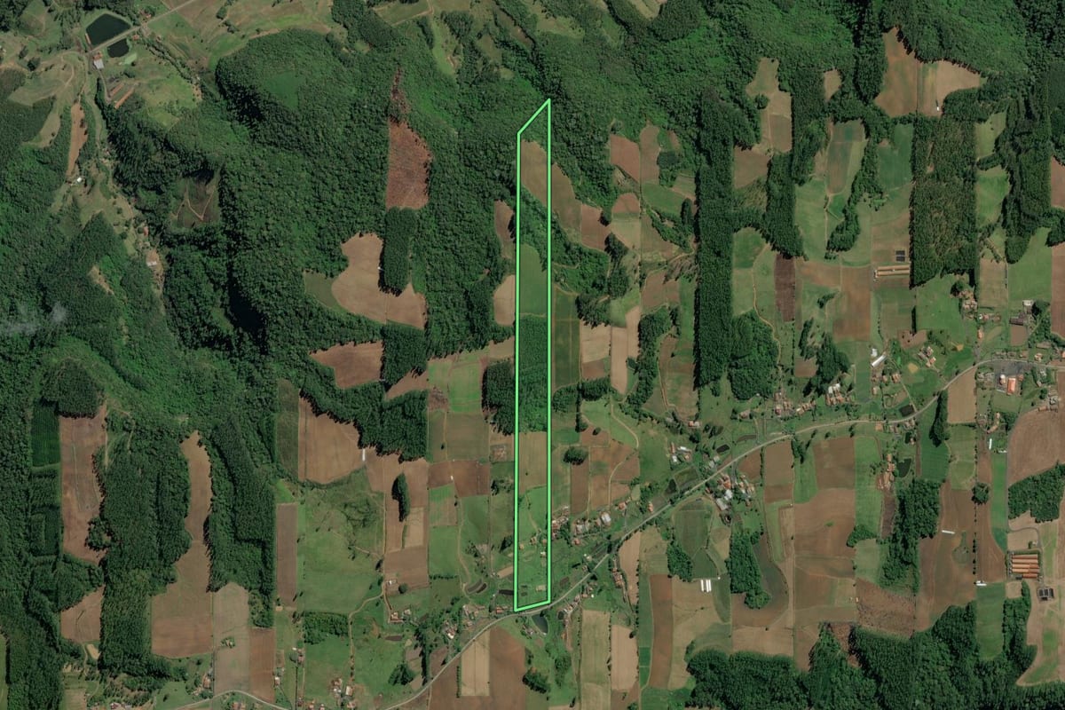 Imagem de satélite do imóvel rural em Witmarsum (SC), com o contorno declarado no CAR desenhado por cima.