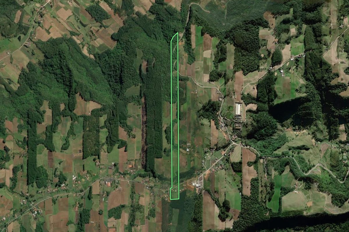 Imagem de satélite do imóvel rural em Witmarsum (SC), com o contorno declarado no CAR desenhado por cima.