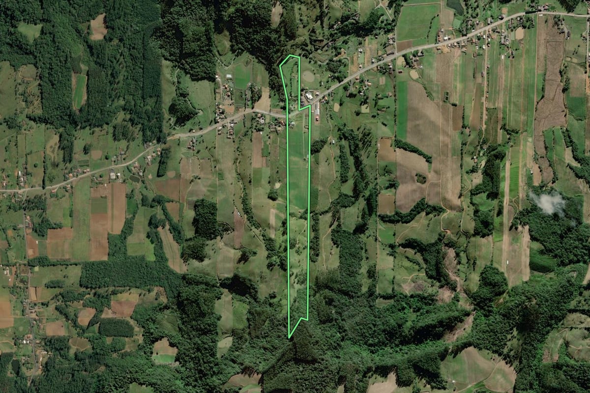 Imagem de satélite do imóvel rural em Witmarsum (SC), com o contorno declarado no CAR desenhado por cima.
