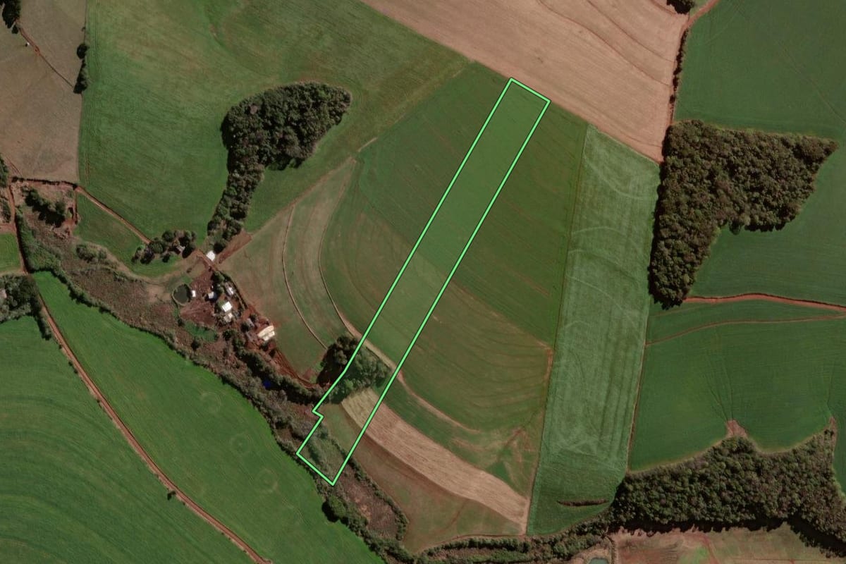 Imagem de satélite do imóvel rural em Xanxerê (SC), com o contorno declarado no CAR desenhado por cima.