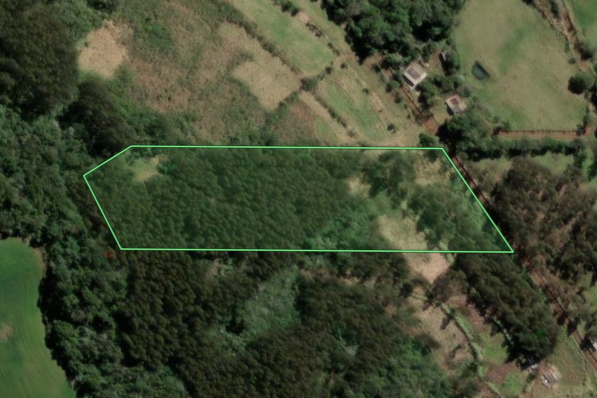 Imagem de satélite do imóvel rural em Xanxerê (SC), com o contorno declarado no CAR desenhado por cima.