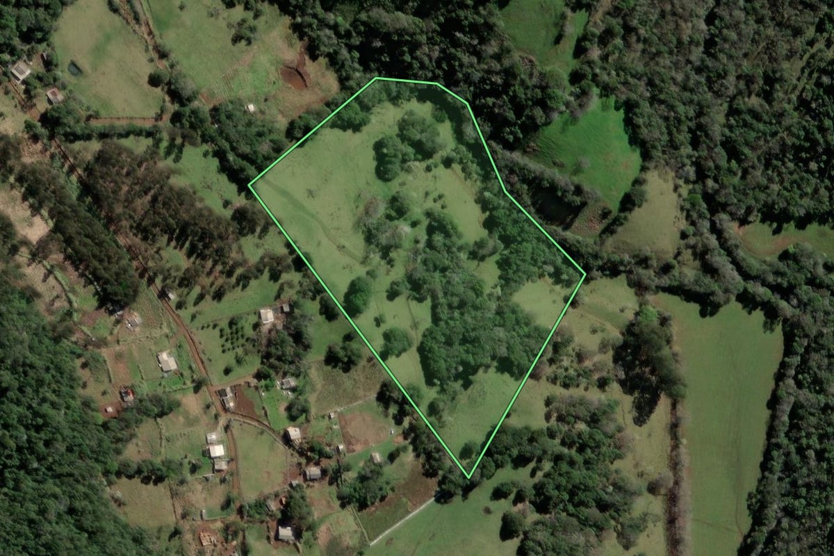 Imagem de satélite do imóvel rural em Xanxerê (SC), com o contorno declarado no CAR desenhado por cima.