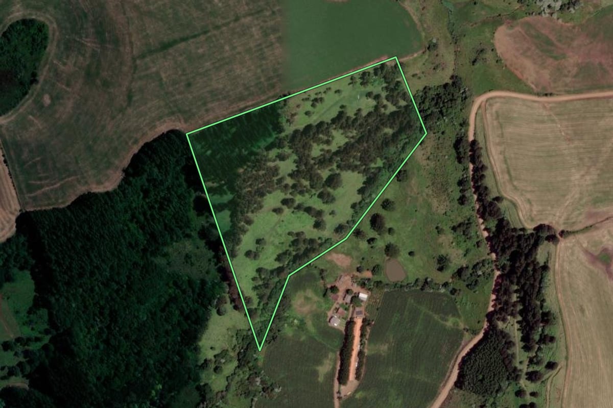 Imagem de satélite do imóvel rural em Xanxerê (SC), com o contorno declarado no CAR desenhado por cima.