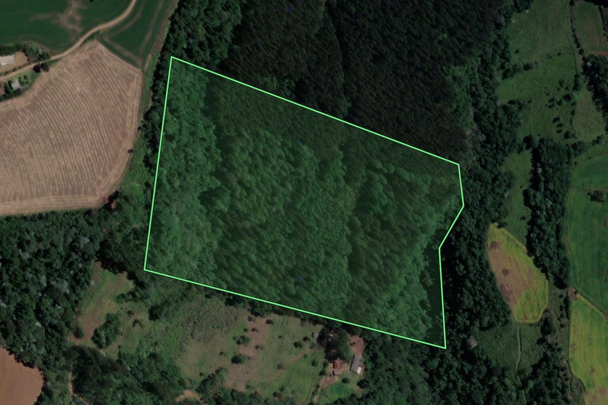 Imagem de satélite do imóvel rural em Xanxerê (SC), com o contorno declarado no CAR desenhado por cima.