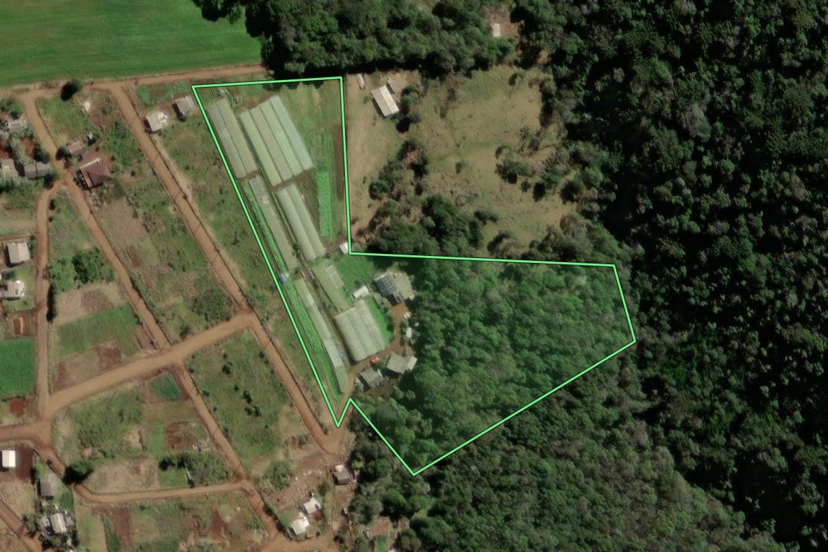 Imagem de satélite do imóvel rural em Xanxerê (SC), com o contorno declarado no CAR desenhado por cima.