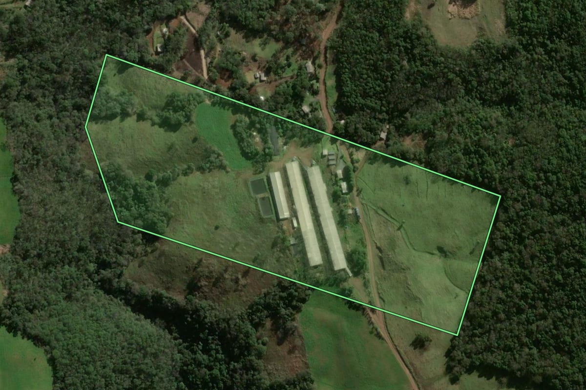 Imagem de satélite do imóvel rural em Xanxerê (SC), com o contorno declarado no CAR desenhado por cima.