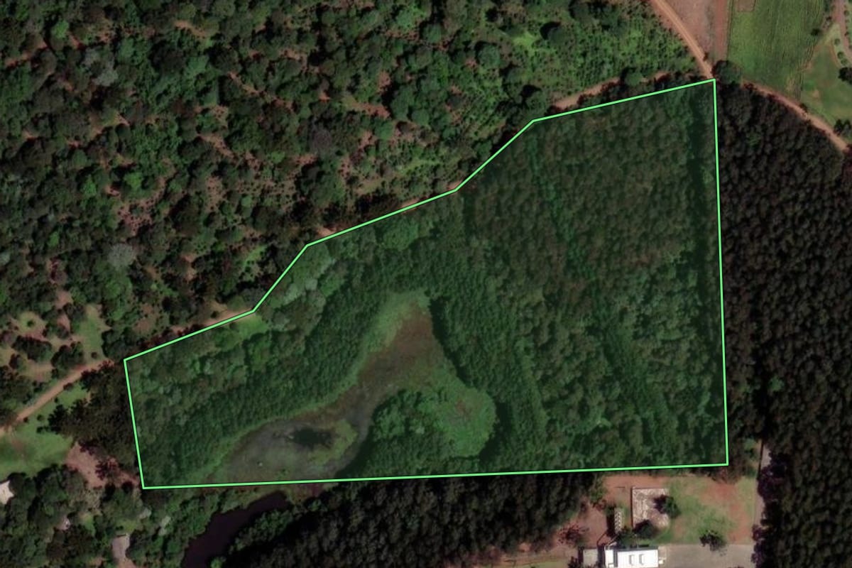 Imagem de satélite do imóvel rural em Xanxerê (SC), com o contorno declarado no CAR desenhado por cima.