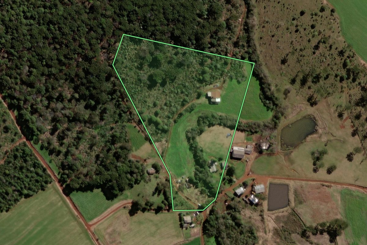 Imagem de satélite do imóvel rural em Xanxerê (SC), com o contorno declarado no CAR desenhado por cima.