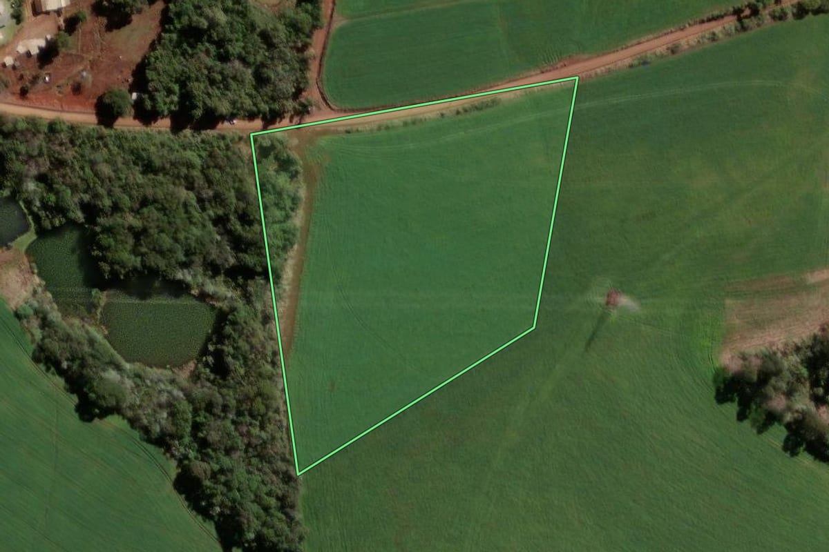Imagem de satélite do imóvel rural em Xanxerê (SC), com o contorno declarado no CAR desenhado por cima.