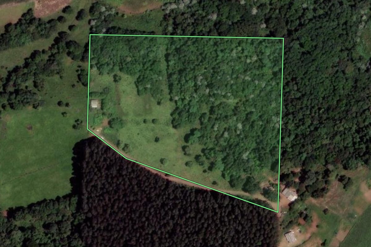Imagem de satélite do imóvel rural em Xanxerê (SC), com o contorno declarado no CAR desenhado por cima.