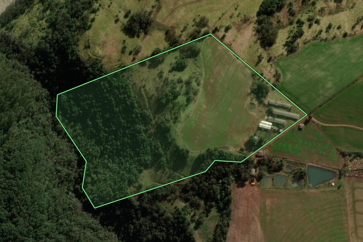 Imagem de satélite do imóvel rural em Xanxerê (SC), com o contorno declarado no CAR desenhado por cima.