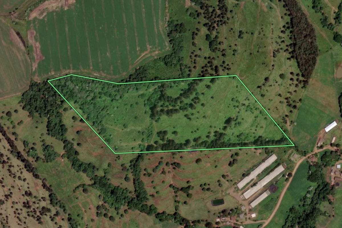 Imagem de satélite do imóvel rural em Xanxerê (SC), com o contorno declarado no CAR desenhado por cima.