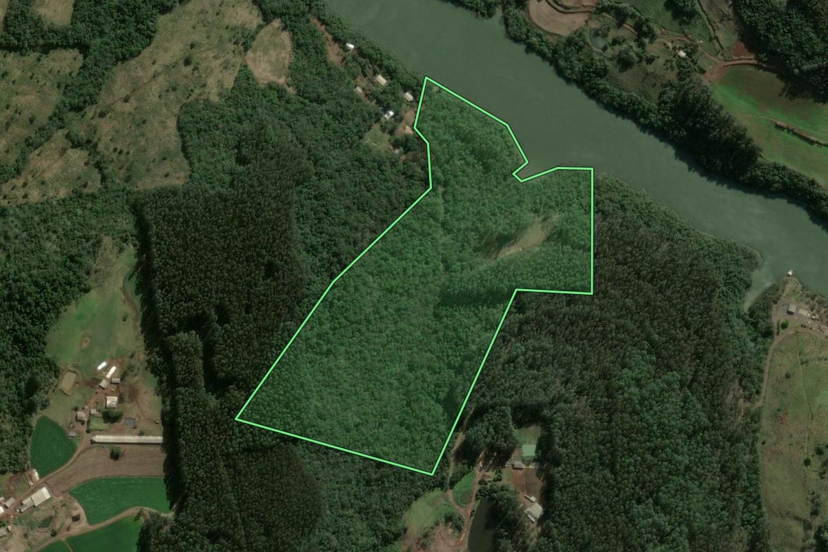 Imagem de satélite do imóvel rural em Xavantina (SC), com o contorno declarado no CAR desenhado por cima.