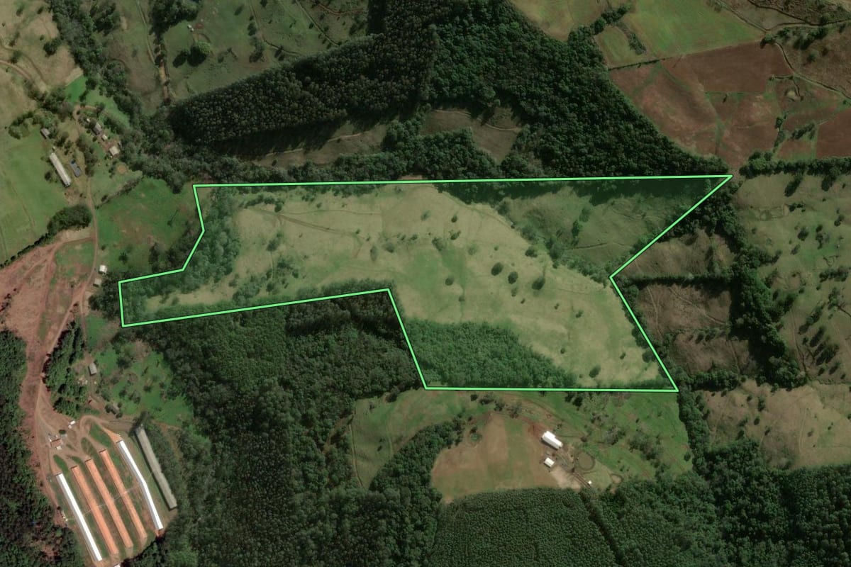 Imagem de satélite do imóvel rural em Xavantina (SC), com o contorno declarado no CAR desenhado por cima.