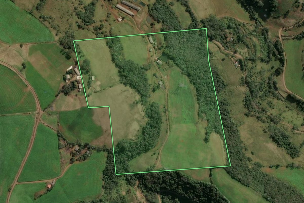 Imagem de satélite do imóvel rural em Xavantina (SC), com o contorno declarado no CAR desenhado por cima.
