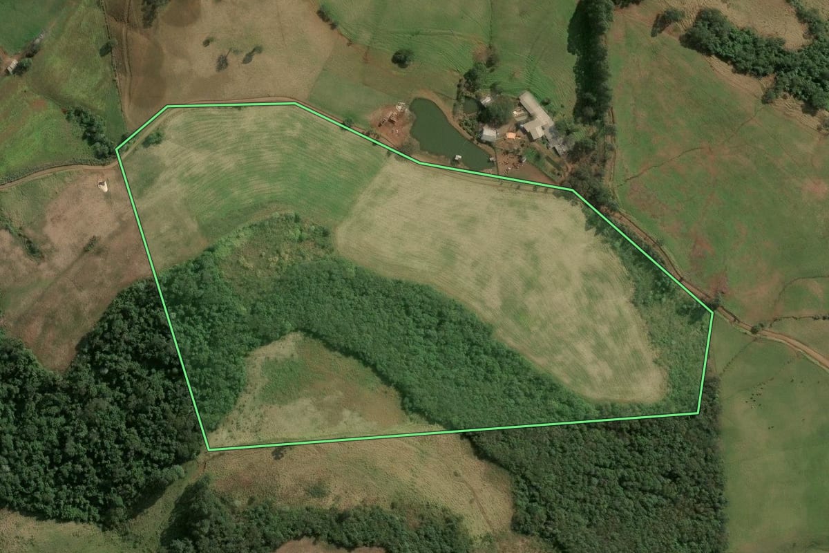 Imagem de satélite do imóvel rural em Xavantina (SC), com o contorno declarado no CAR desenhado por cima.