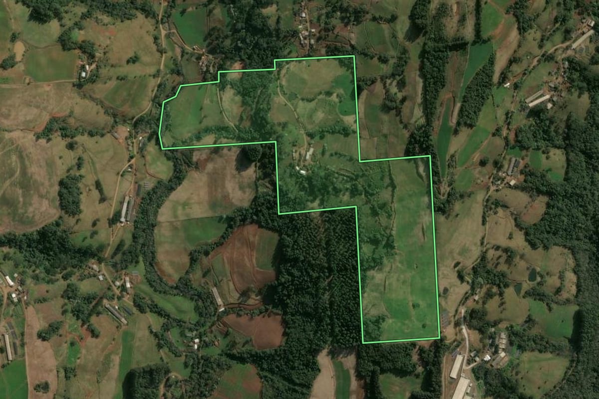 Imagem de satélite do imóvel rural em Xavantina (SC), com o contorno declarado no CAR desenhado por cima.