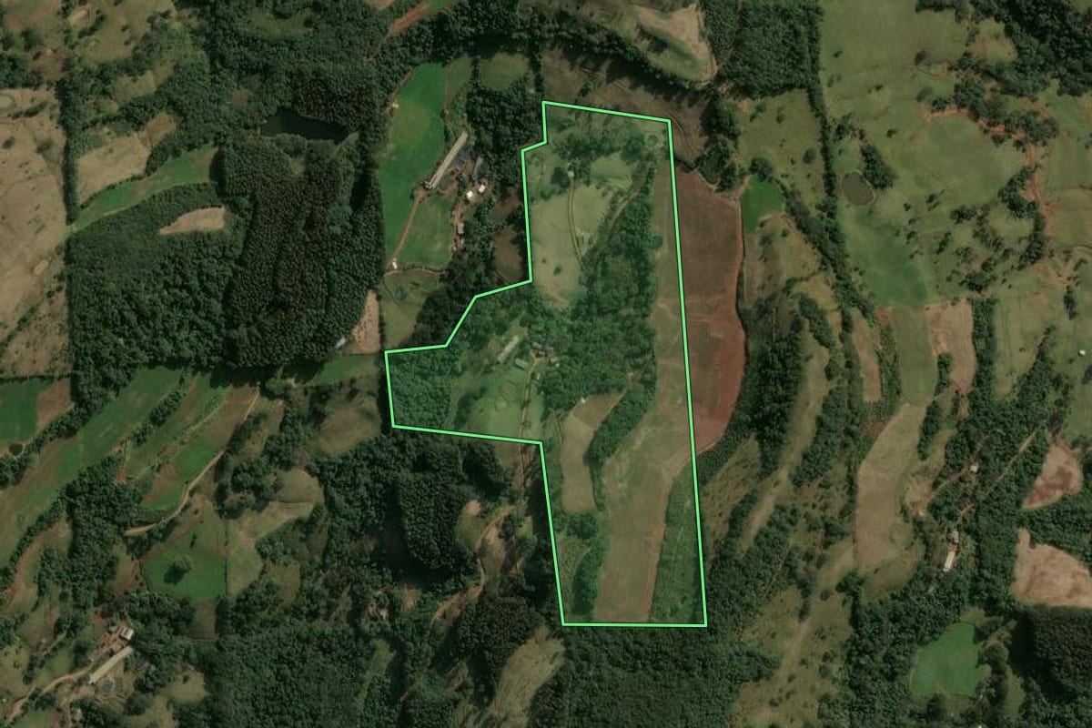 Imagem de satélite do imóvel rural em Xavantina (SC), com o contorno declarado no CAR desenhado por cima.