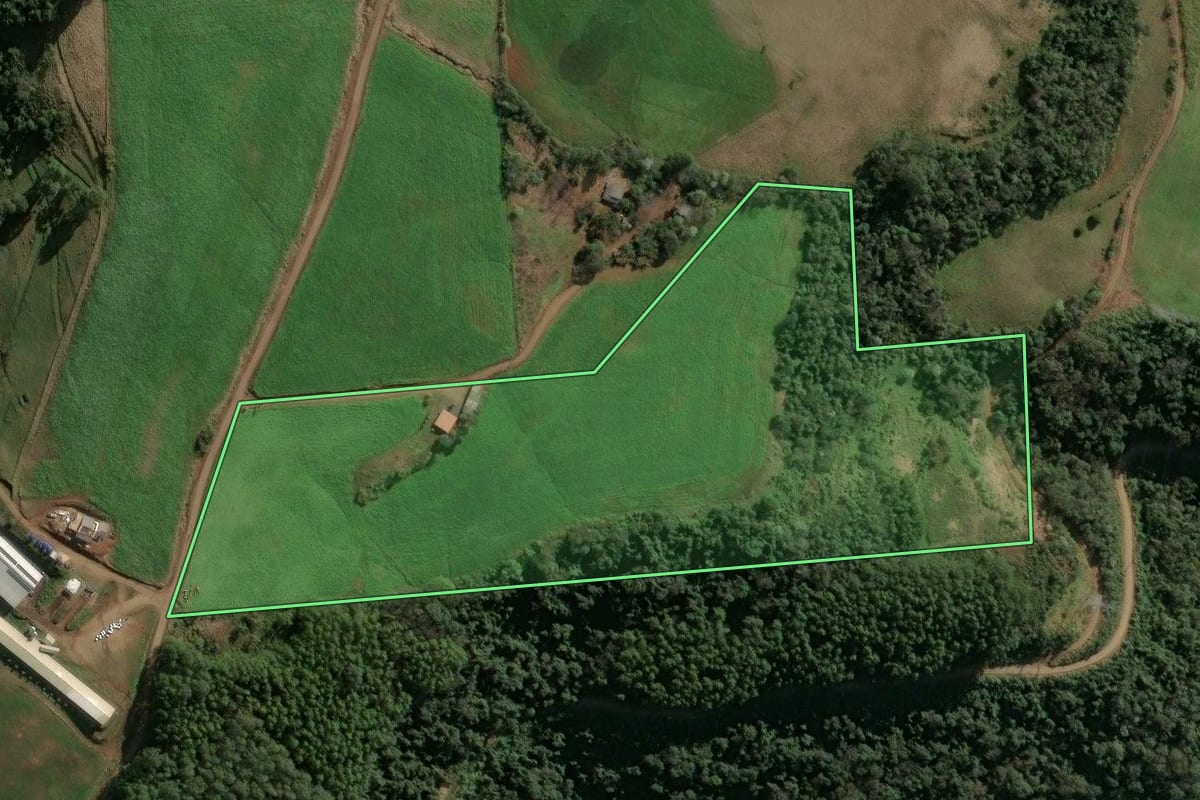 Imagem de satélite do imóvel rural em Xavantina (SC), com o contorno declarado no CAR desenhado por cima.