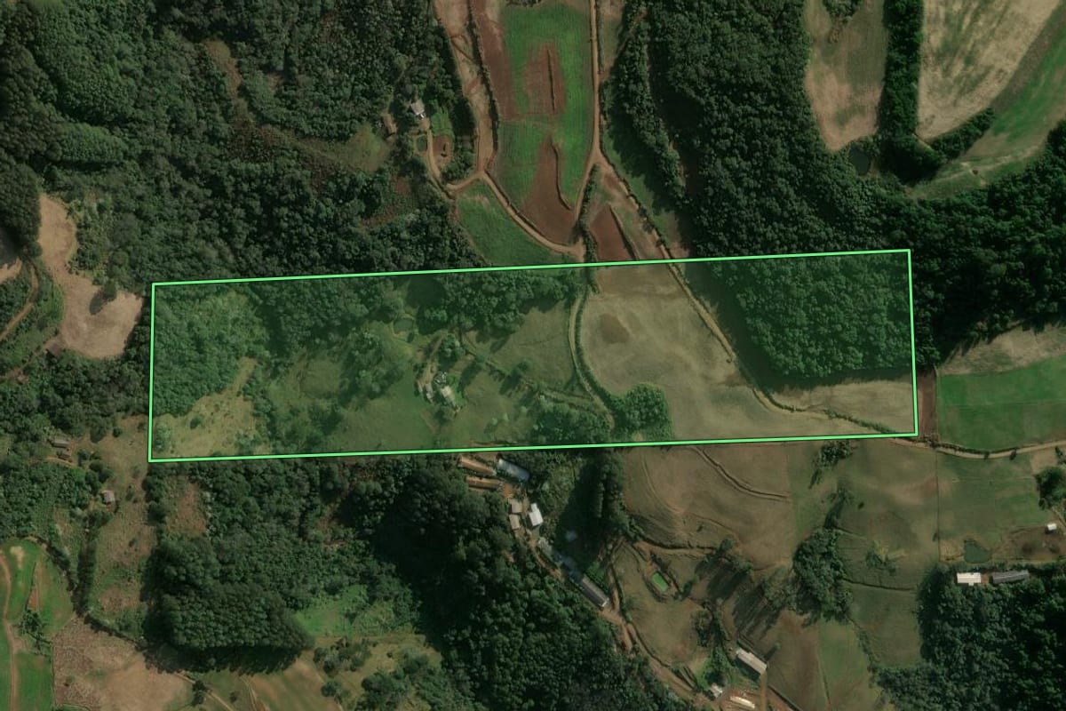 Imagem de satélite do imóvel rural em Xavantina (SC), com o contorno declarado no CAR desenhado por cima.