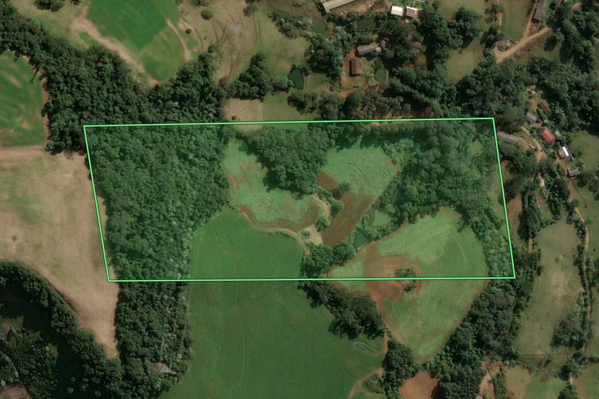 Imagem de satélite do imóvel rural em Xavantina (SC), com o contorno declarado no CAR desenhado por cima.