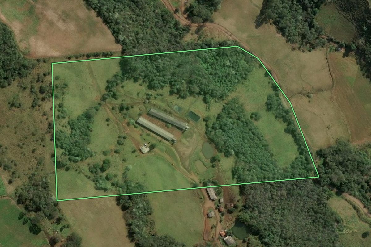 Imagem de satélite do imóvel rural em Xavantina (SC), com o contorno declarado no CAR desenhado por cima.