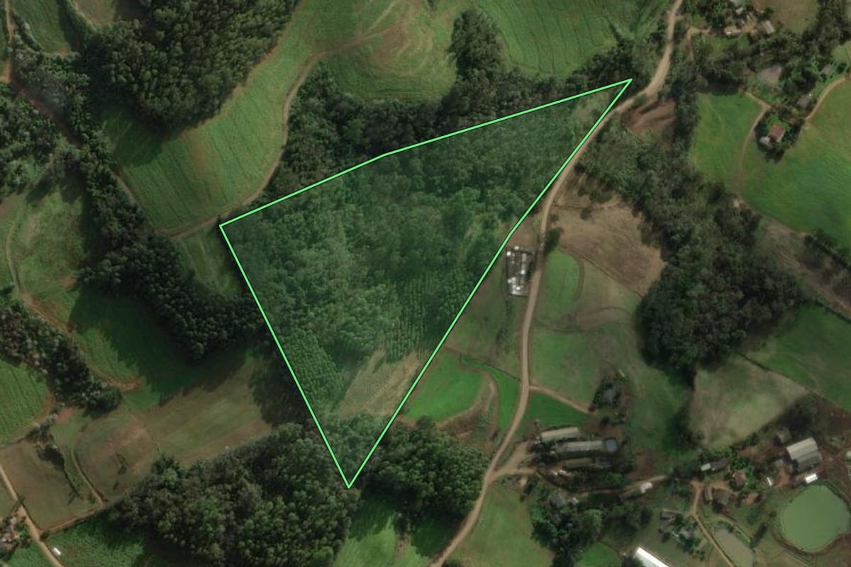 Imagem de satélite do imóvel rural em Xaxim (SC), com o contorno declarado no CAR desenhado por cima.