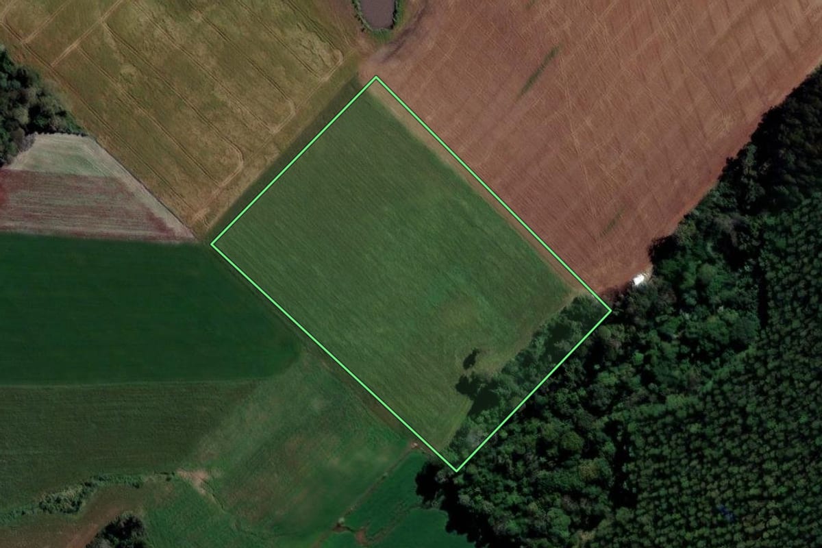 Imagem de satélite do imóvel rural em Xaxim (SC), com o contorno declarado no CAR desenhado por cima.